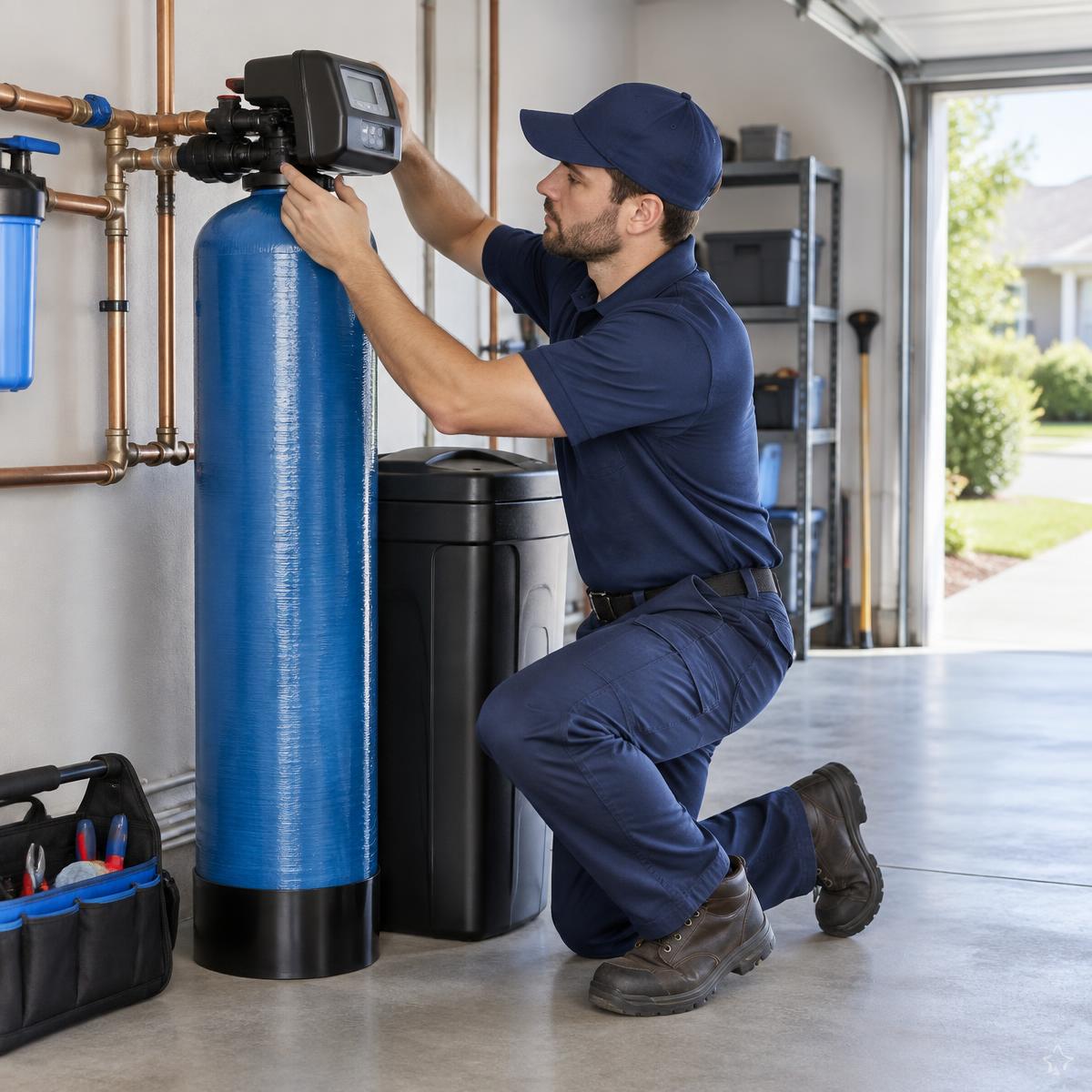 SmittyTap technician installing a whole-home water softener